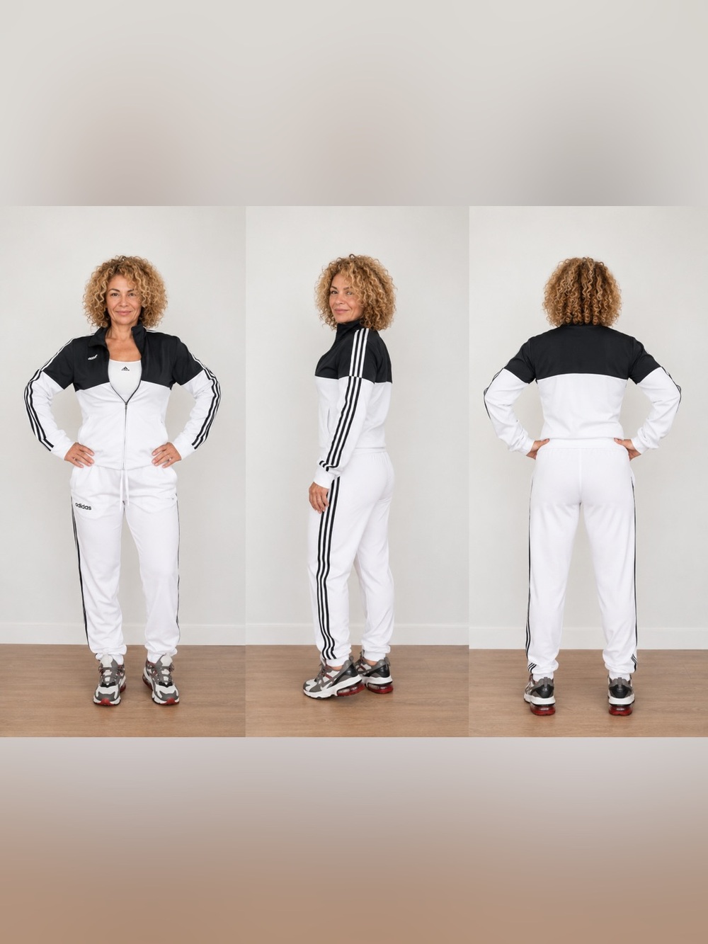 Adidas Women's Two-Tone Track Pants, Sports Bra & Jacket Set - Black and White